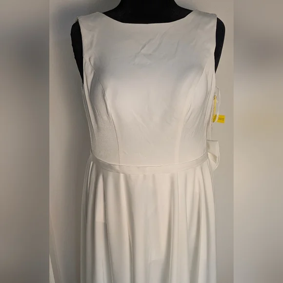 Off White Boatneck Midi Wedding Dress Romantic Lace-Up Back and bow Sz 6 NEW - Picture 5 of 16